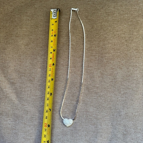 Swarovski Pavé Crystal Puffy Heart Pendant Silver tone Necklace 16" - Picture 4 of 7